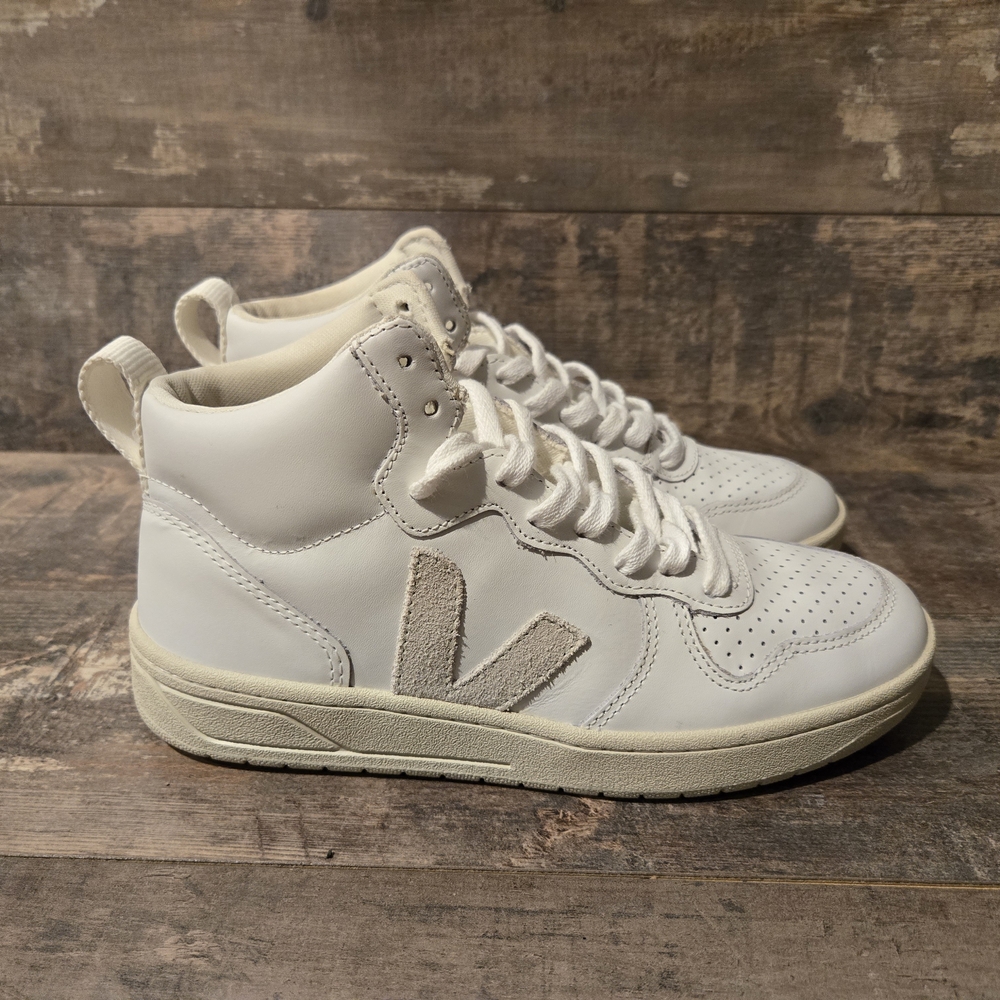 VEJA V-15 High Top Sneakers Leather White/Natural Women ● US 6/EU 37